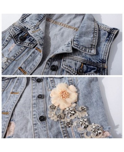 Spring Autumn Women Denim Vest Coat New Diamond Flowers Waistcoat Sleeveless Vintage Short Jacket Jeans Vest Casual Female To...