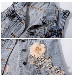 Spring Autumn Women Denim Vest Coat New Diamond Flowers Waistcoat Sleeveless Vintage Short Jacket Jeans Vest Casual Female To...