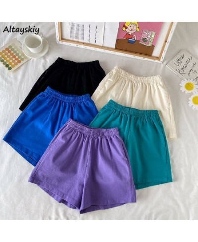 Shorts Women Summer High Elastic Waist Lovely Girls Korean Style Students Streetwear All-match Pure Simple Leisure Lady Basic...