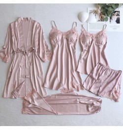 Sexy Women Lace Home Wear Sleep Set Casual Satin Gray Sleepwear Home Clothing Silky Solid Suit Nightgown Sleepwear $55.13 - S...