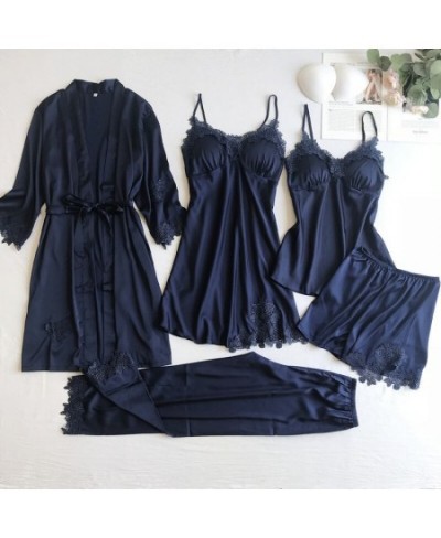 Sexy Women Lace Home Wear Sleep Set Casual Satin Gray Sleepwear Home Clothing Silky Solid Suit Nightgown Sleepwear $55.13 - S...