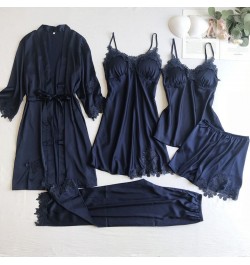 Sexy Women Lace Home Wear Sleep Set Casual Satin Gray Sleepwear Home Clothing Silky Solid Suit Nightgown Sleepwear $55.13 - S...