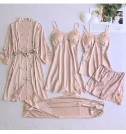 Sexy Women Lace Home Wear Sleep Set Casual Satin Gray Sleepwear Home Clothing Silky Solid Suit Nightgown Sleepwear $55.13 - S...