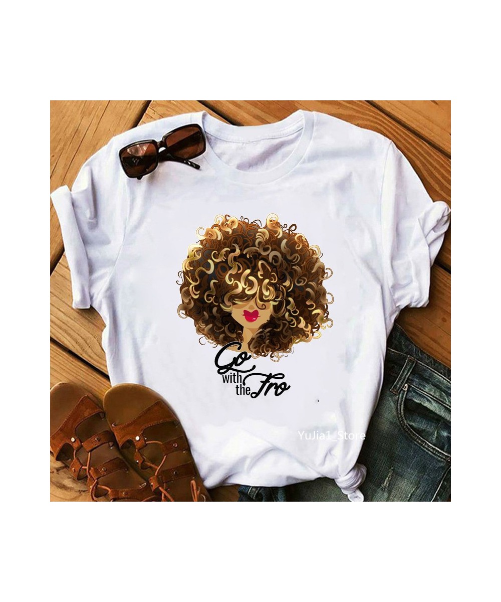 Flower curly puff hair african black girl print tee shirt femme magic melanin poppin shirt black live matter t shirt women to...