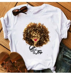 Flower curly puff hair african black girl print tee shirt femme magic melanin poppin shirt black live matter t shirt women to...