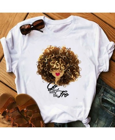 Flower curly puff hair african black girl print tee shirt femme magic melanin poppin shirt black live matter t shirt women to...