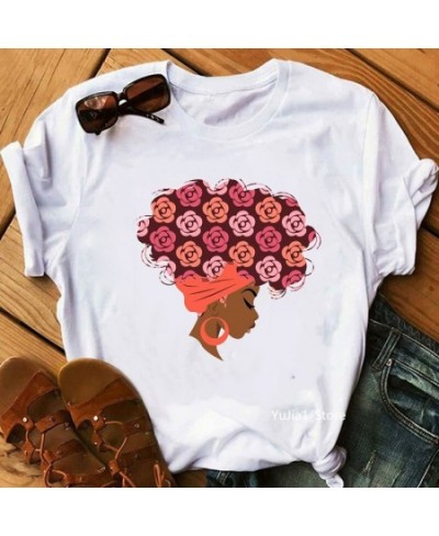 Flower curly puff hair african black girl print tee shirt femme magic melanin poppin shirt black live matter t shirt women to...