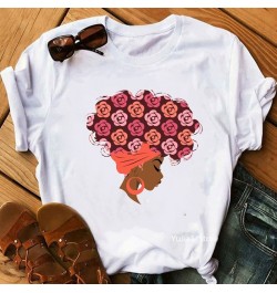 Flower curly puff hair african black girl print tee shirt femme magic melanin poppin shirt black live matter t shirt women to...