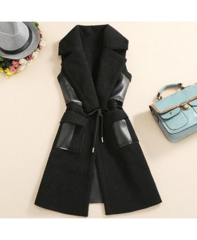 Winter Black Leather Vest Faux Fur Jacket Sleeveless women Warmer Long Style Waistcoat with Fur Pockets $78.90 - Jackets & Coats