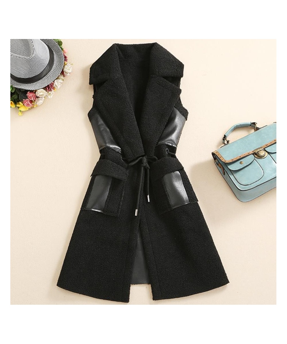 Winter Black Leather Vest Faux Fur Jacket Sleeveless women Warmer Long Style Waistcoat with Fur Pockets $78.90 - Jackets & Coats