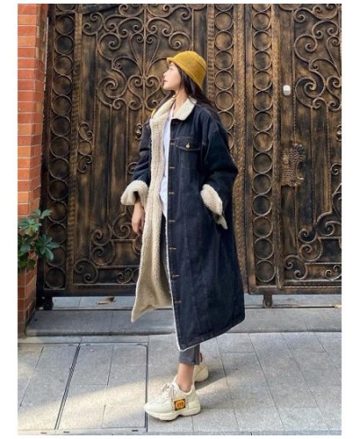 2023 Loose Single Breasted Denim Trench Coat Women Vintage Blue Long Denim Windbreaker Autumn Winter Fleece Liner Female $106...