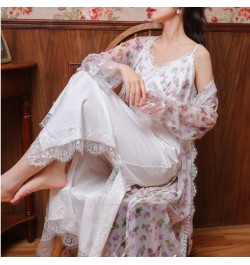 Floral Mesh Night Dress Robe Sets Women Two Pieces Sexy Long Peignoir Romantic Nightgown Bathrobe Nightwear Princess Sleepwea...