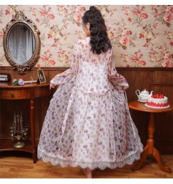 Floral Mesh Night Dress Robe Sets Women Two Pieces Sexy Long Peignoir Romantic Nightgown Bathrobe Nightwear Princess Sleepwea...