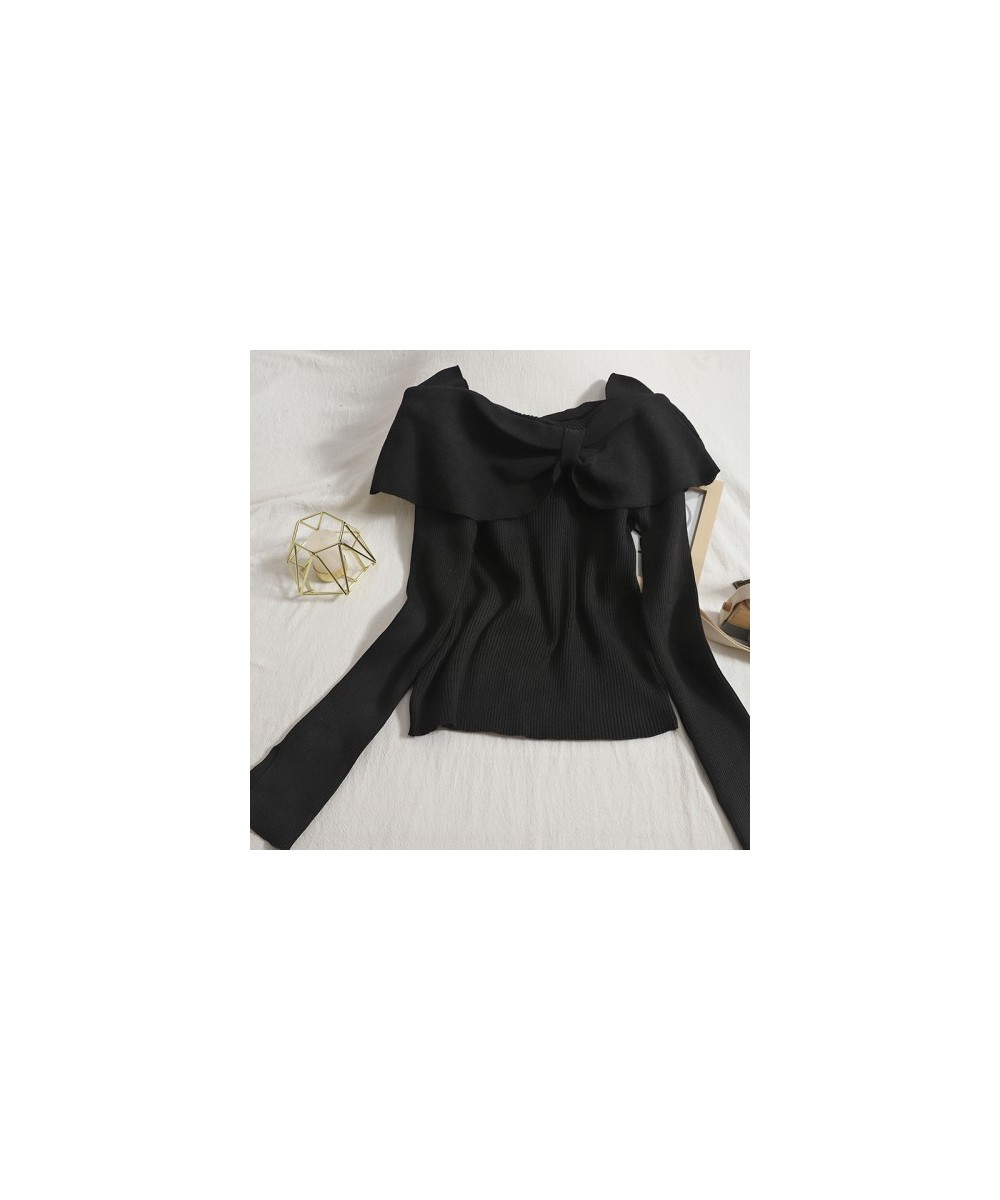 Large Bow Off Shoulder Sweater Women Autumn Winter Temperament Slim Fit Knitwear Top 2022 New Versatile Sexy Pullover $26.96 ...