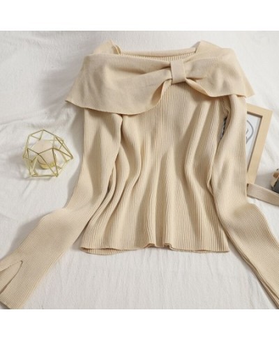 Large Bow Off Shoulder Sweater Women Autumn Winter Temperament Slim Fit Knitwear Top 2022 New Versatile Sexy Pullover $26.96 ...