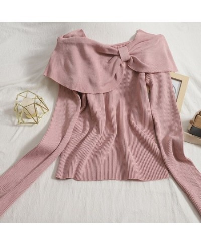 Large Bow Off Shoulder Sweater Women Autumn Winter Temperament Slim Fit Knitwear Top 2022 New Versatile Sexy Pullover $26.96 ...