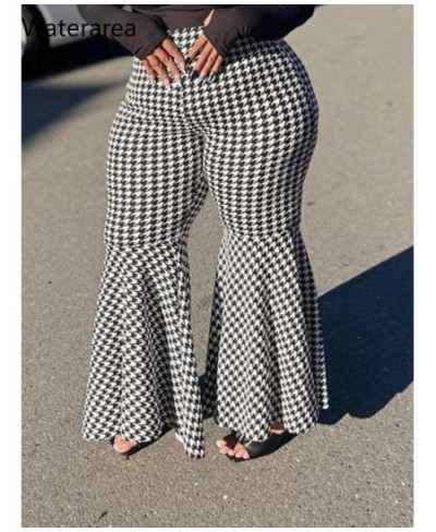 New Winter Plus Size Women's Pants Fashion Casual Flare Pants England Style Vintage Plaid Print Trousers $37.31 - Plus Size C...