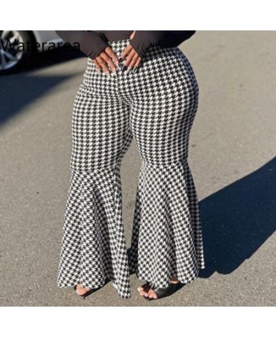 New Winter Plus Size Women's Pants Fashion Casual Flare Pants England Style Vintage Plaid Print Trousers $37.31 - Plus Size C...