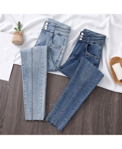 Aesthetic Striped Patchwork Ripped Skinny Jeans for Women XXL High Waist High Stretchy Distressed Pencil Capris Blue Denim $4...