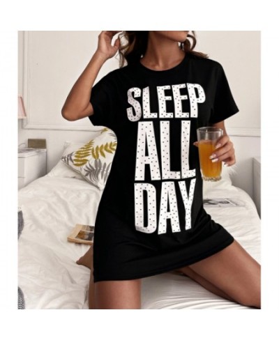 New Summer Short-sleeved Nightdress Women's Pajamas Dress One-piece Skirt Breathable Mid-length Dress Home Service $36.58 - S...