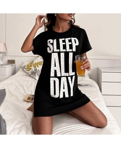 New Summer Short-sleeved Nightdress Women's Pajamas Dress One-piece Skirt Breathable Mid-length Dress Home Service $36.58 - S...