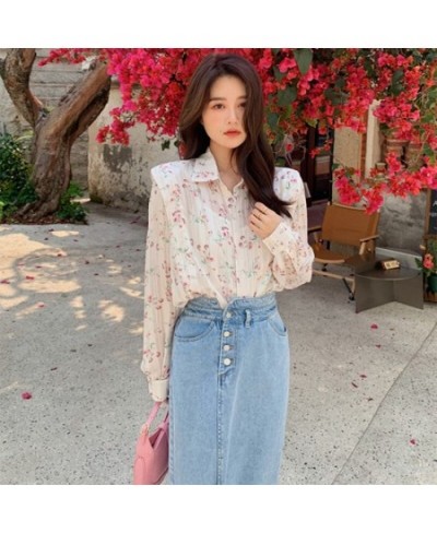 Long Sleeve Shirt Floral Shirt 2023 New Women's Gentle Elegant Style Chiffon Shirt Long Sleeve Top Casual Fashion All-match $...