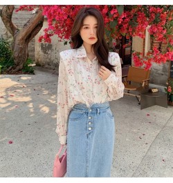 Long Sleeve Shirt Floral Shirt 2023 New Women's Gentle Elegant Style Chiffon Shirt Long Sleeve Top Casual Fashion All-match $...