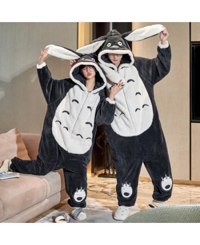 Couples Pajamas Jumpsuits Women Men Adult Winter Thicken Hoodies Pyjamas Sleepwear Anime Cat Korean Loose Onesie Soft Warm Ho...