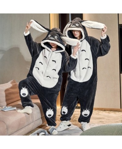 Couples Pajamas Jumpsuits Women Men Adult Winter Thicken Hoodies Pyjamas Sleepwear Anime Cat Korean Loose Onesie Soft Warm Ho...