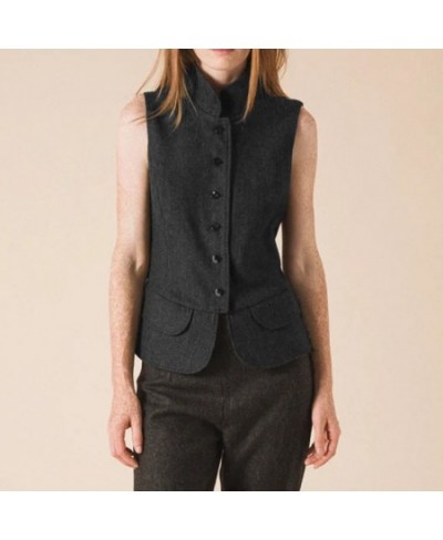 Womens Vest Herringbone Wool Single Breasted Vintage Slim Waistcoat Casual Sleeveless Jacket $64.19 - Jackets & Coats