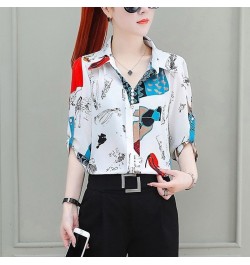 Printed Fashion Turn-down Collar Women's Blouse Pullovers 2023 Summer Female Clothing Korean Casual Half Sleeve Vintage Shirt...