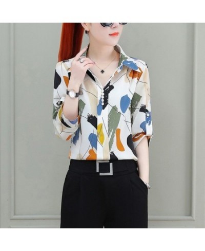 Printed Fashion Turn-down Collar Women's Blouse Pullovers 2023 Summer Female Clothing Korean Casual Half Sleeve Vintage Shirt...