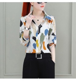 Printed Fashion Turn-down Collar Women's Blouse Pullovers 2023 Summer Female Clothing Korean Casual Half Sleeve Vintage Shirt...