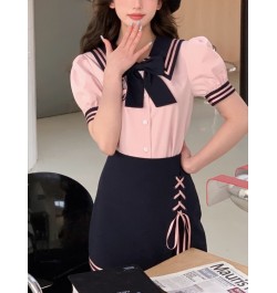 Japanese Sweet Kawaii Two-piece Set Women Pink Korean Kawaii Party Skirt Suit Female Puff Sleeve Blouse＋ Casual Mini Skirt 20...