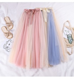 2022 Spring Summer Tie Bow Mesh Skirt Women Elastic High Waist Pleated Ball Gown Skirt Ladies Fairy Long A-Line Dance Skirts ...