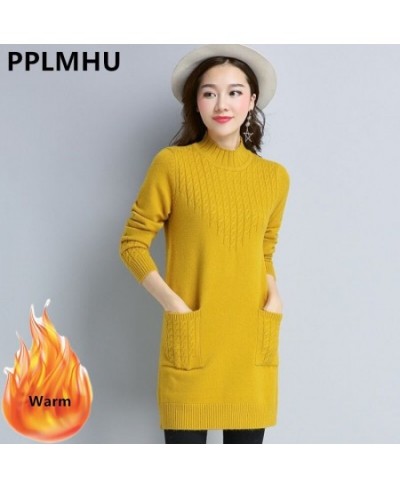 Winter Mid-length Plus Velvet Bottoming Sweaters Women's Thicken Soft Long Knitted Tops Mock Neck Slim Warm Pullovers With $3...