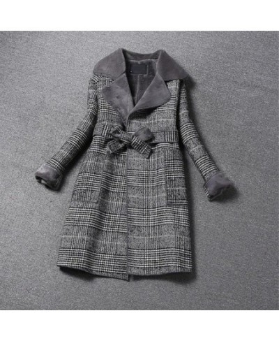 Women Slim Belt Turndown Collar Coats Fashion Vintage Plaid Wool Coat Ladies Korean Autumn Winter Warm Faux Wool Liner $94.81...