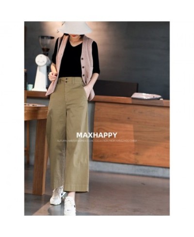 2022 Spring New Korea Fashion Women High Waist Loose Ankle-length Pants All-matched Casual Cotton Solid Wide Leg Pants V962 $...
