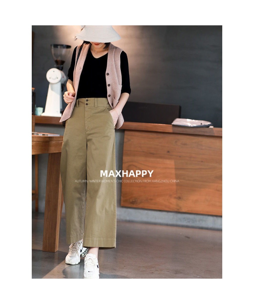 2022 Spring New Korea Fashion Women High Waist Loose Ankle-length Pants All-matched Casual Cotton Solid Wide Leg Pants V962 $...