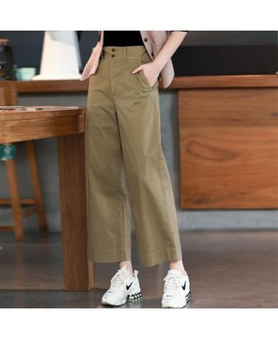 2022 Spring New Korea Fashion Women High Waist Loose Ankle-length Pants All-matched Casual Cotton Solid Wide Leg Pants V962 $...