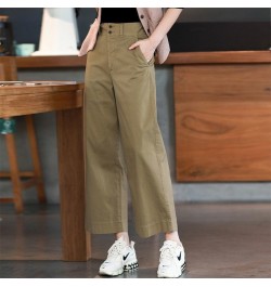 2022 Spring New Korea Fashion Women High Waist Loose Ankle-length Pants All-matched Casual Cotton Solid Wide Leg Pants V962 $...