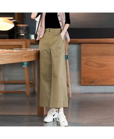 2022 Spring New Korea Fashion Women High Waist Loose Ankle-length Pants All-matched Casual Cotton Solid Wide Leg Pants V962 $...