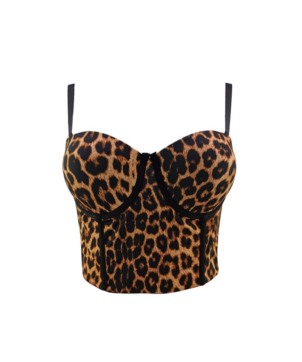 2023 Summer Leopard Print Sexy Top For Nightclub Female Crop Top Sleeveless Top Women Camis Tops With Built In Bra Push Busti...