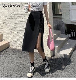 Skirts Women Spring Solid Asymmetrical Design Daily College Lace-up Side-slit Sweet Stylish Midi All-match Leisure Temperamen...