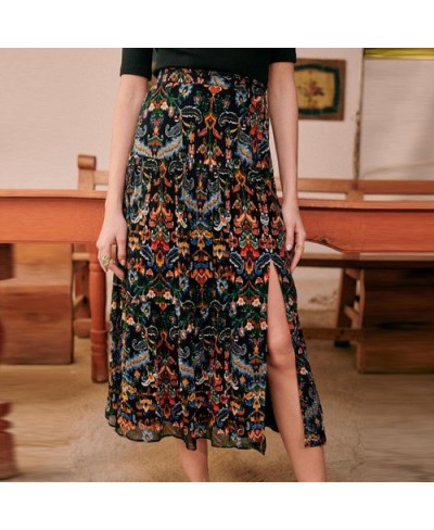 2022 Summer New Mixed Color Printing Side Slit Women Pleated Midi Skirt Solid V Neck Short Sleeve Single Breasted T-Shirt $77...