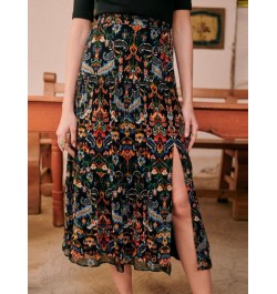 2022 Summer New Mixed Color Printing Side Slit Women Pleated Midi Skirt Solid V Neck Short Sleeve Single Breasted T-Shirt $77...