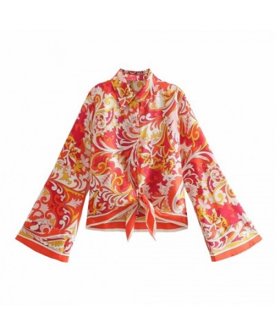 New Summer Women Vintage Casual Bohemia Two-Piece Set Print Hem Bowknot Shirts Female Elastic High Waist Shorts Set $39.93 - ...