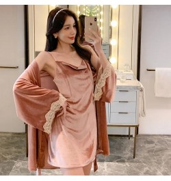 Womens Velvet Pajamas Sexy Nightdress Robe Set Sleepwear Pijama Pajamas Suit Female Sleep 2 Piece Set Women'S Home Nightwear ...