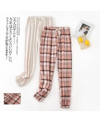 Spring Women Sleepwear Home Pants Plaid Striped Design Cotton Velvet Large Size Pajama Pants Ladies Simple Legging Home Pants...