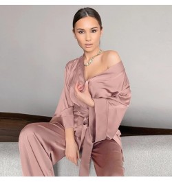 Solid Color Silk Sleepwear Loose Flare Home Pants Three Quarter Sleeve Satin Robe Set Bathrobe For Women Pajama XXL Large Siz...